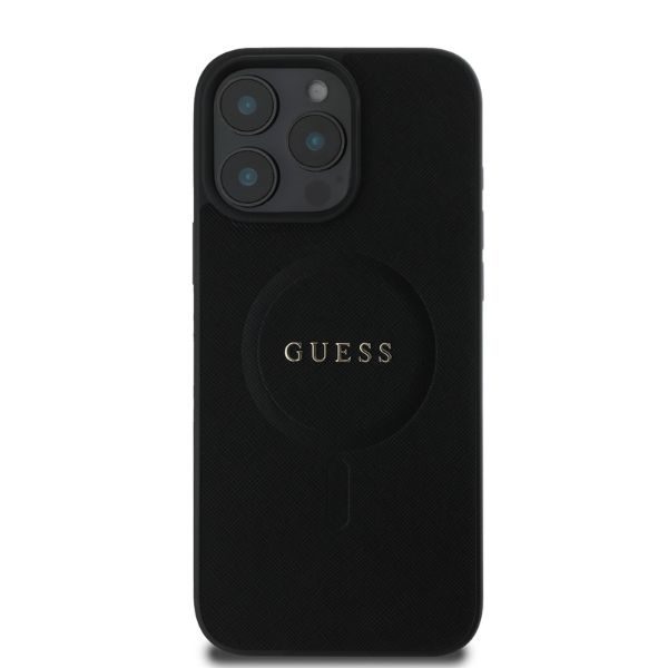 412881_oryg Guess case for iPhone 16 Pro 6,3" GUHMP16LPSAHMCK black hardcase Saffiano Classic Logo MagSafe