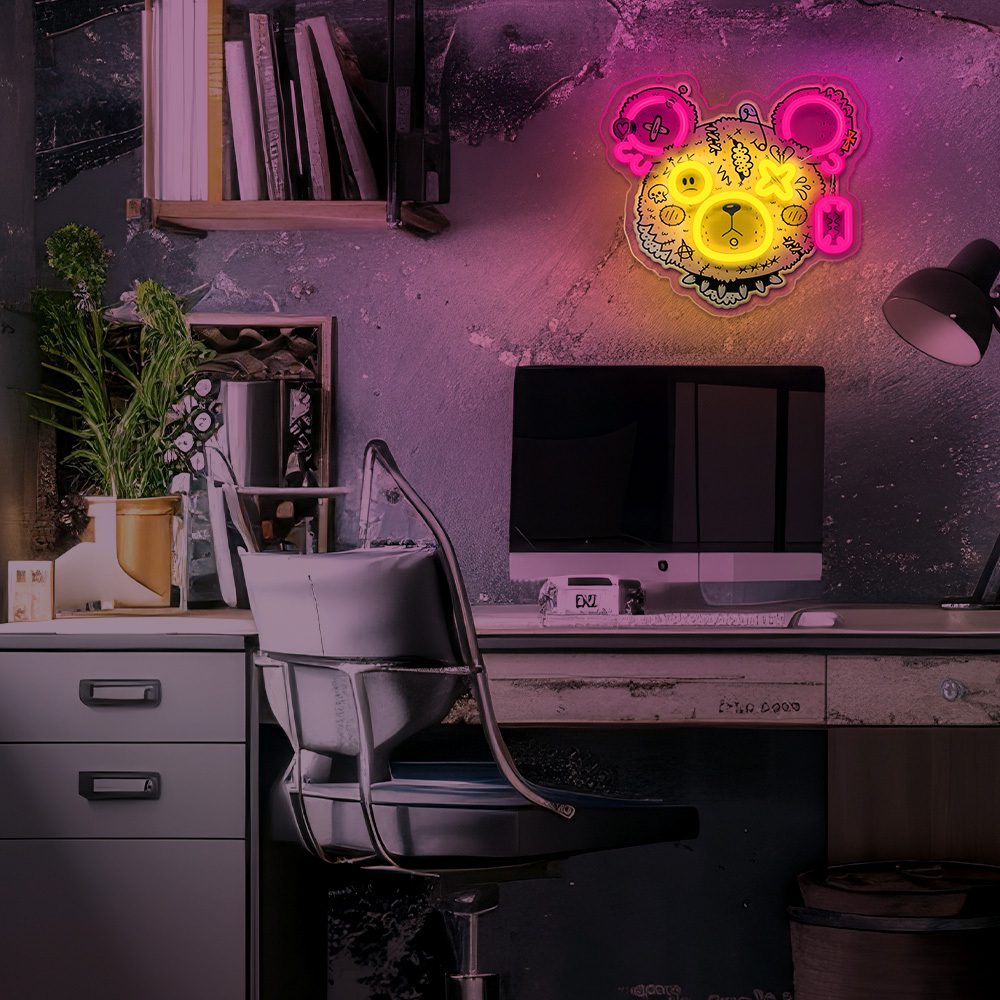 412983_oryg Neon ART LED PUNK TEDDY BEAR pink-yellow FLA01 Forever Light