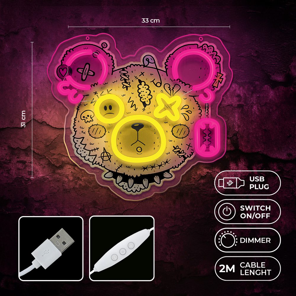 412986_oryg Neon ART LED PUNK TEDDY BEAR pink-yellow FLA01 Forever Light
