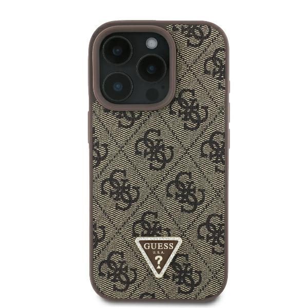 Guess case for iPhone 16 Pro 6,3" GUHCP16LP4TDPW Leather 4G Triangle Strass brown MagSafe