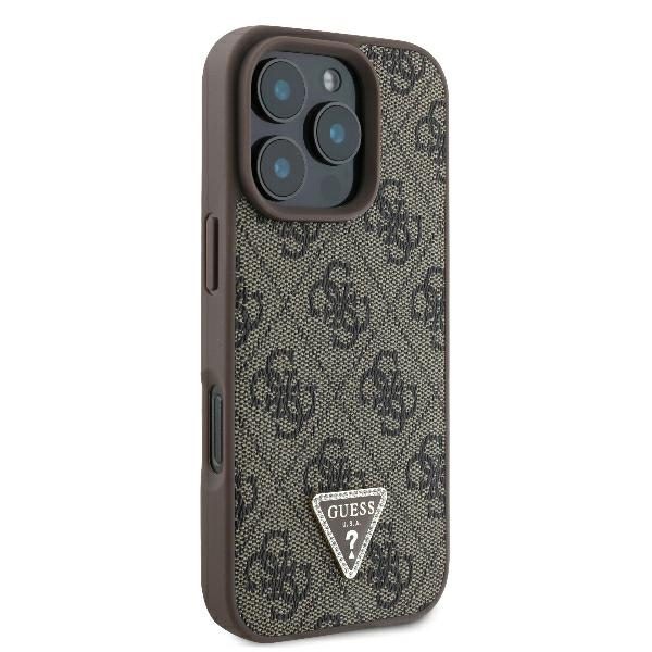 Guess case for iPhone 16 Pro 6,3" GUHCP16LP4TDPW Leather 4G Triangle Strass brown MagSafe