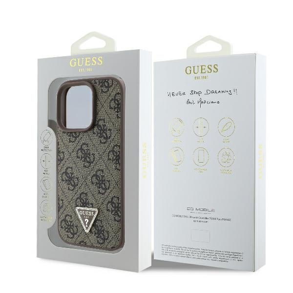Guess case for iPhone 16 Pro 6,3" GUHCP16LP4TDPW Leather 4G Triangle Strass brown MagSafe