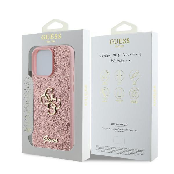 Guess case for iPhone 16 Pro 6,3" GUHCP16LHG4SGP Fixed Glitter Big 4G pink