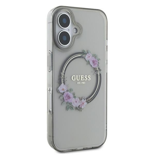 Guess case for iPhone 16 6,1" GUHMP16SHFWFCK IML Flowers Wreath black MagSafe