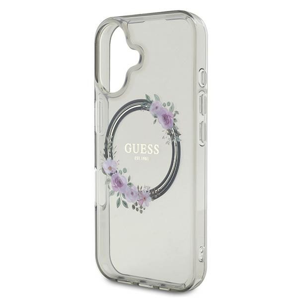 Guess case for iPhone 16 6,1" GUHMP16SHFWFCK IML Flowers Wreath black MagSafe