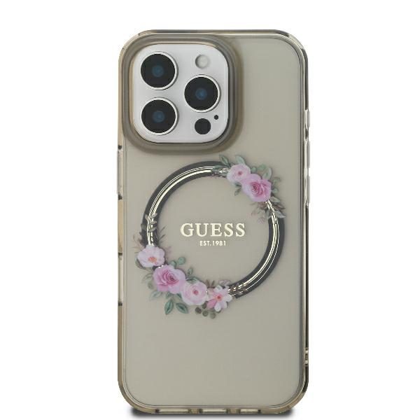 Guess case for iPhone 16 Pro 6,3" GUHMP16LHFWFCK IML Flowers Wreath black MagSafe
