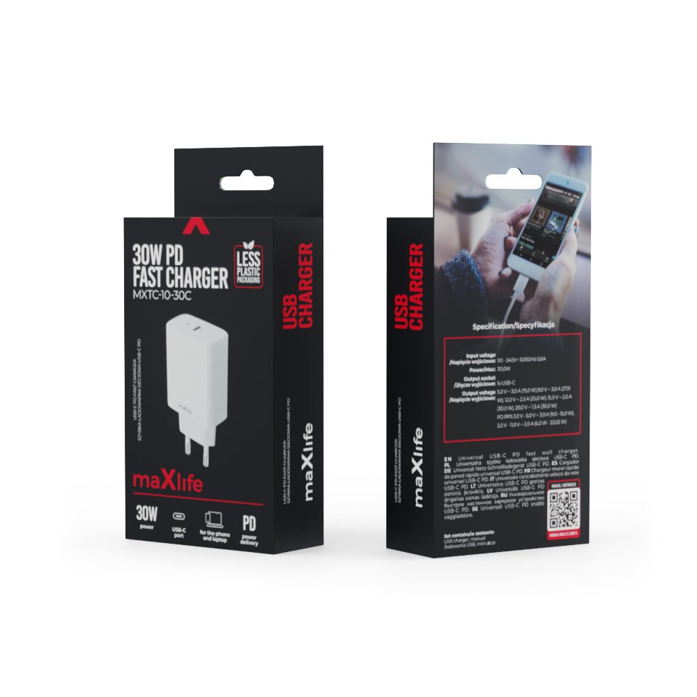 414923_oryg Maxlife MXTC-10-30C PD QC charger 1x USB-C 30W white