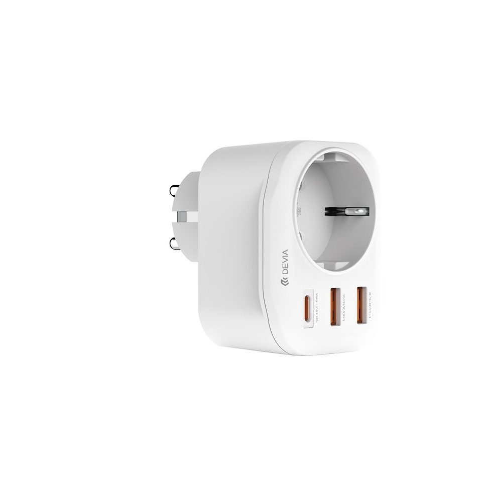 414980_oryg Devia power socket PD charger 20W 1x USB-C 2x USB 3A white