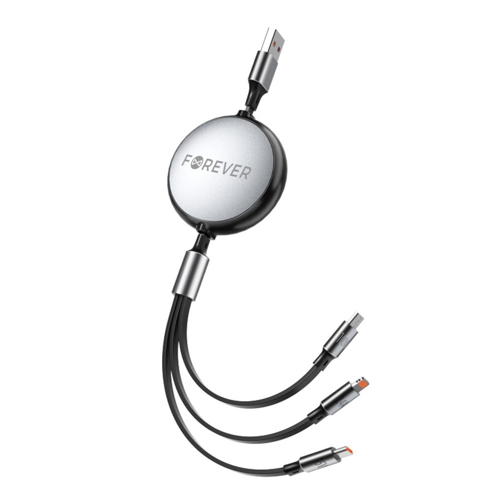 Forever 3in1 cable USB - Lightning + 2x USB-C 1,2 m 100W black