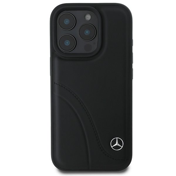 Mercedes case for iPhone 16 Pro 6,3" MEHCP16L23RBCSK Hardcase MB Curved Stitches Leather black
