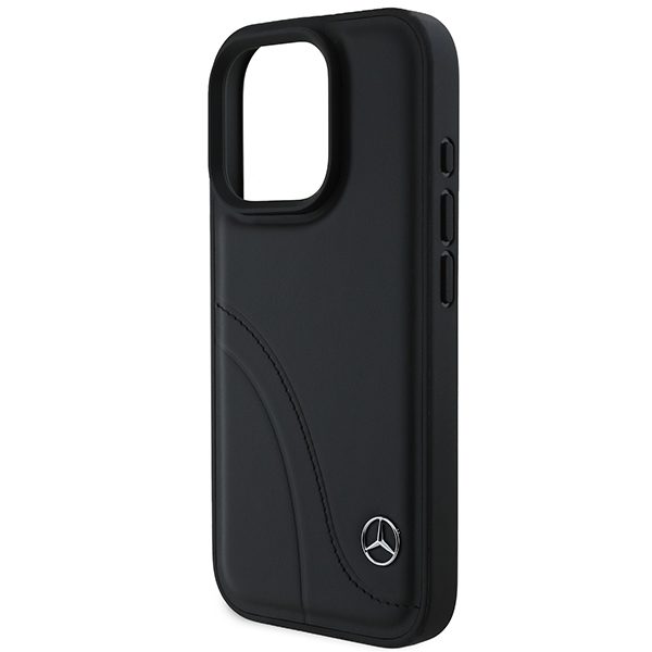 Mercedes case for iPhone 16 Pro 6,3" MEHCP16L23RBCSK Hardcase MB Curved Stitches Leather black