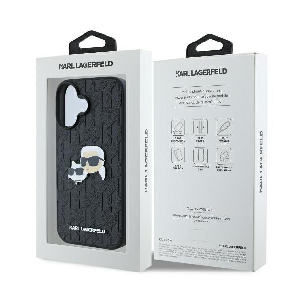 Karl Lagerfeld case for iPhone 16 6,1" KLHCP16SPGKLKCPK black Hard Monogram Karl&Choupette Head Pin