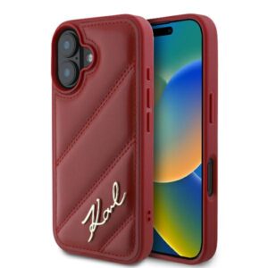 Karl Lagerfeld case for iPhone 16 6,1" KLHCP16SPQDSMGR red Hard Diagonal Quilted Script