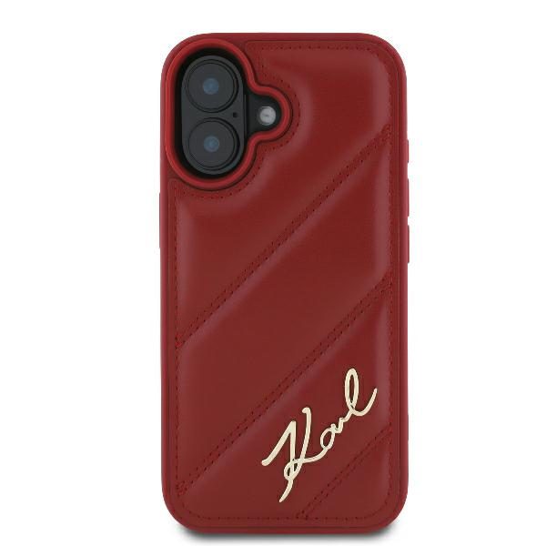 415402_oryg Karl Lagerfeld case for iPhone 16 6,1" KLHCP16SPQDSMGR red Hard Diagonal Quilted Script