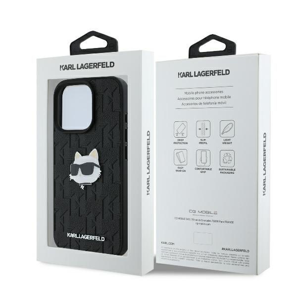 Karl Lagerfeld case for iPhone 16 Pro Max 6,9" KLHCP16XPGKLCHPK black Hard Monogram Choupette Head Pin