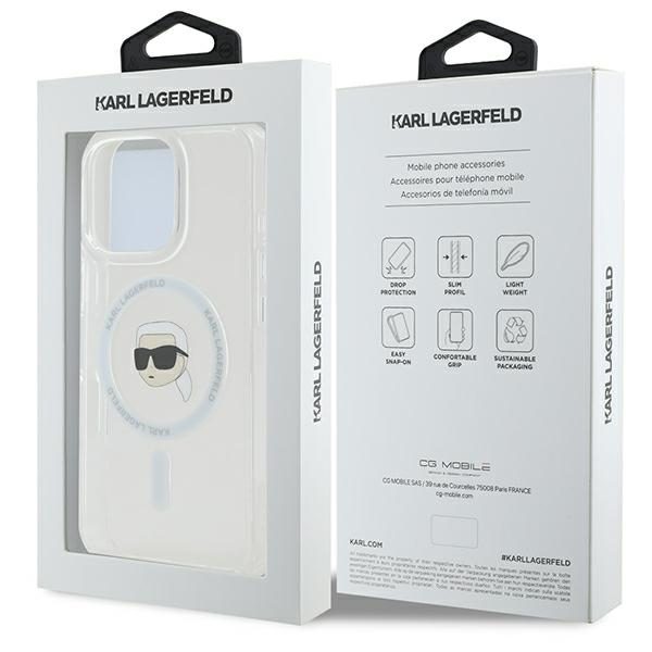 Karl Lagerfeld case for iPhone 16 Pro 6,3" KLHMP16LHLSKIH white Hard IML Metal Karl Head MagSafe