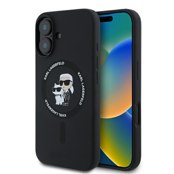 Karl Lagerfeld case for iPhone 16 Plus 6,7" KLHMP16MSCMKCRHK black Hard Silicone Karl&Choupette Heads Ring MagSafe
