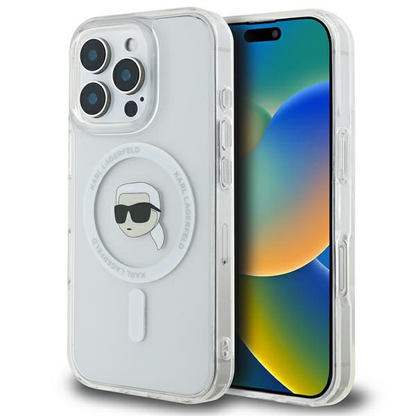 Karl Lagerfeld case for iPhone 16 Pro Max 6,9" KLHMP16XHLSKIH white Hard IML Metal Karl Head MagSafe