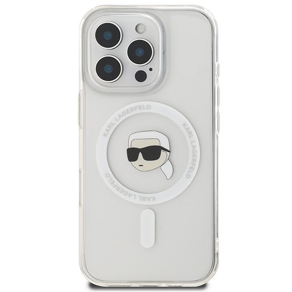 Karl Lagerfeld case for iPhone 16 Pro Max 6,9" KLHMP16XHLSKIH white Hard IML Metal Karl Head MagSafe