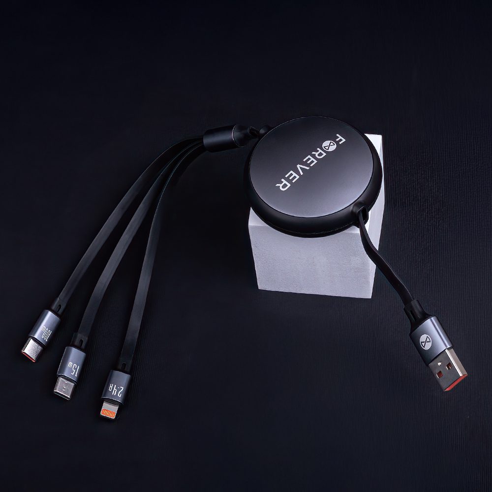 Forever 3in1 cable USB - Lightning + 2x USB-C 1,2 m 100W black