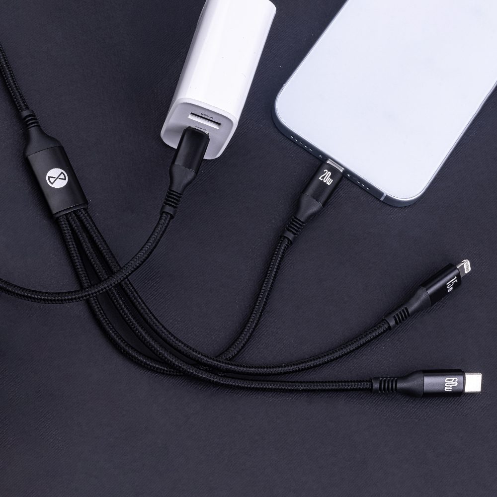 416795_oryg Forever 3in1 cable USB-C - Lightning + 2x USB-C 1,2 m 60W black