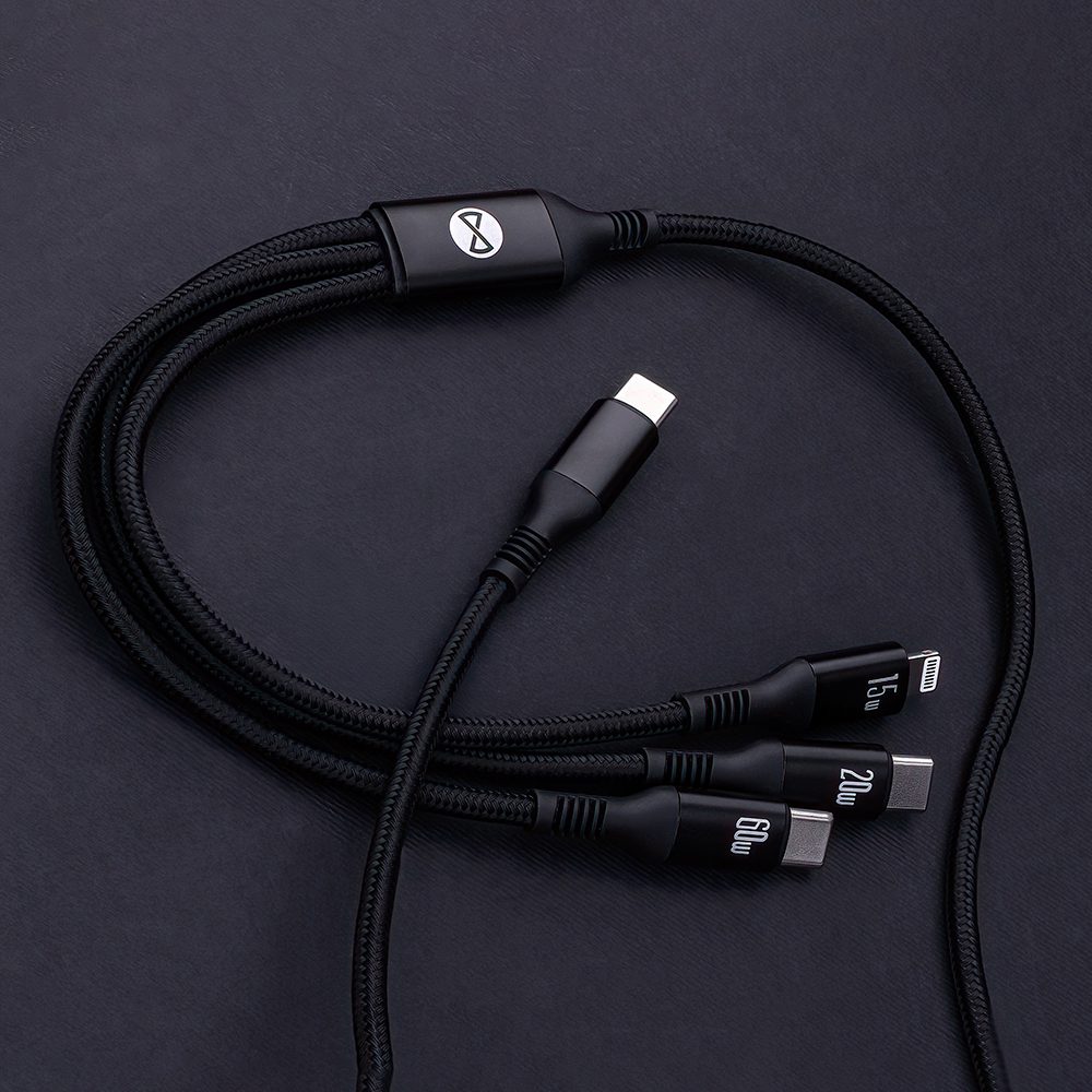 416796_oryg Forever 3in1 cable USB-C - Lightning + 2x USB-C 1,2 m 60W black