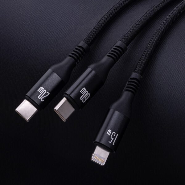 Forever 3in1 cable USB-C - Lightning + 2x USB-C 1,2 m 60W black