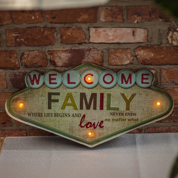 RETRO Metal Sign LED Welcome Family Forever Light