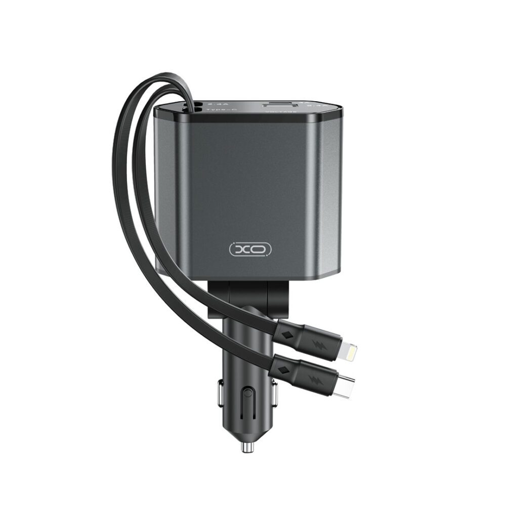 417092_oryg XO car charger CC62 104W 1x USB 1x USB-C gray with cable USB-C and cable Lightning