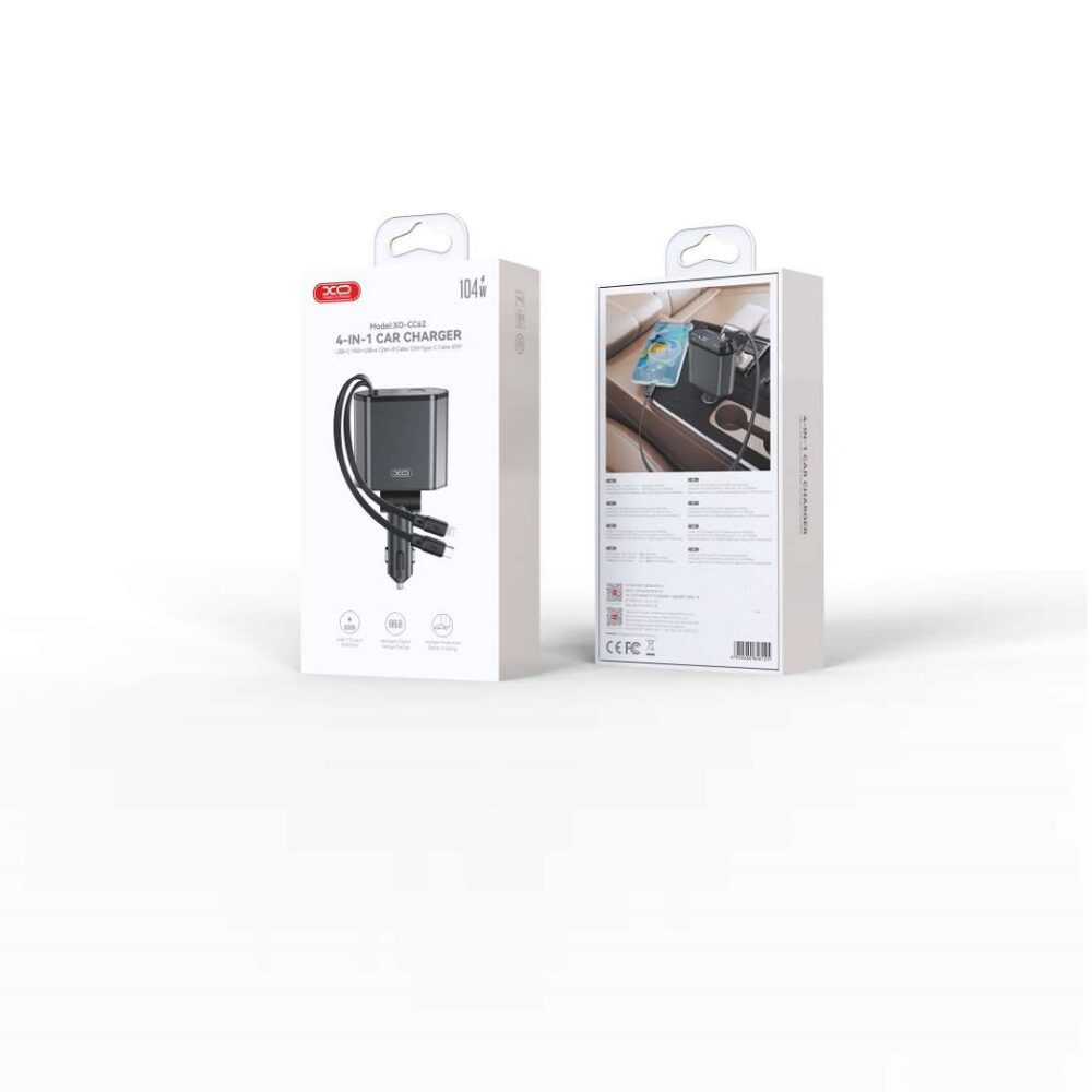 417093_oryg XO car charger CC62 104W 1x USB 1x USB-C gray with cable USB-C and cable Lightning