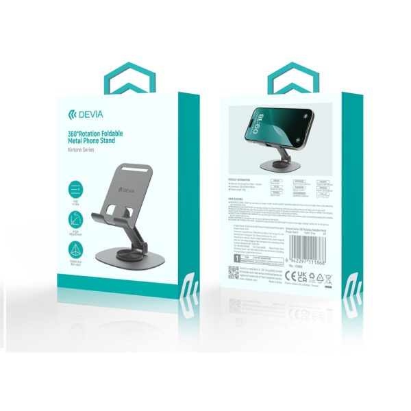 Devia folding holder stand EL243 for phone tablet rotating 360 gray metal