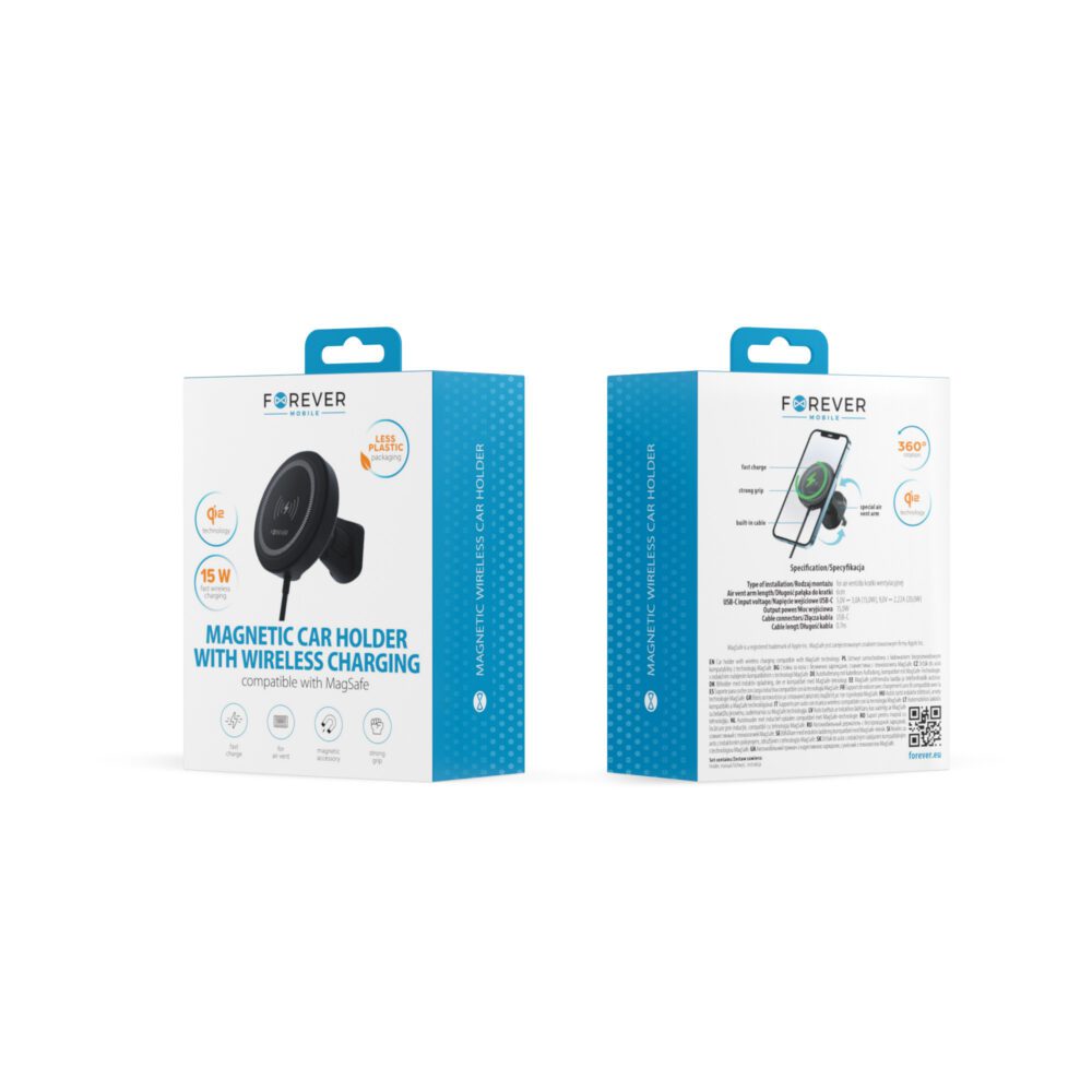418680_oryg Forever car holder for air vent MACH-300 magnetic with wireless charging black Qi2 15W
