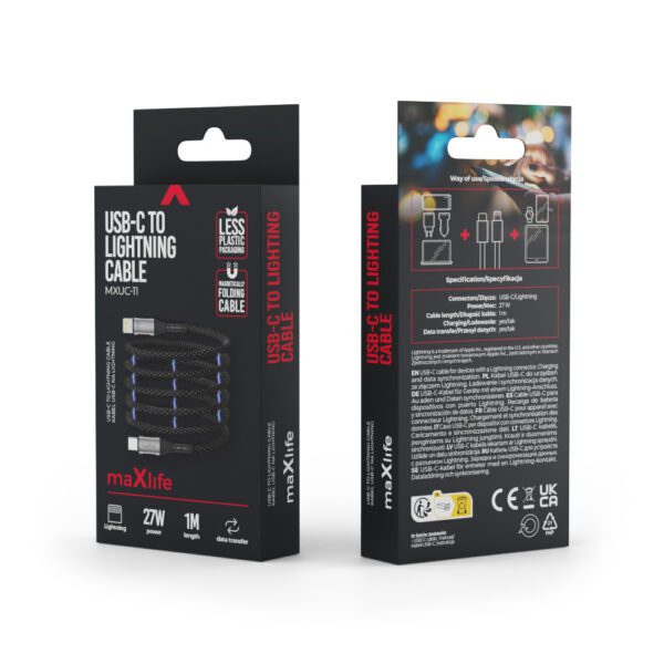 418726_oryg Maxlife MXUC-11 magnetic cable USB-C - Lightning 1,0 m 27W black nylon