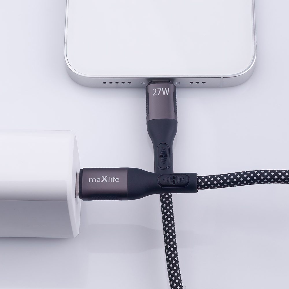 418733_oryg Maxlife MXUC-11 magnetic cable USB-C - Lightning 1,0 m 27W black nylon