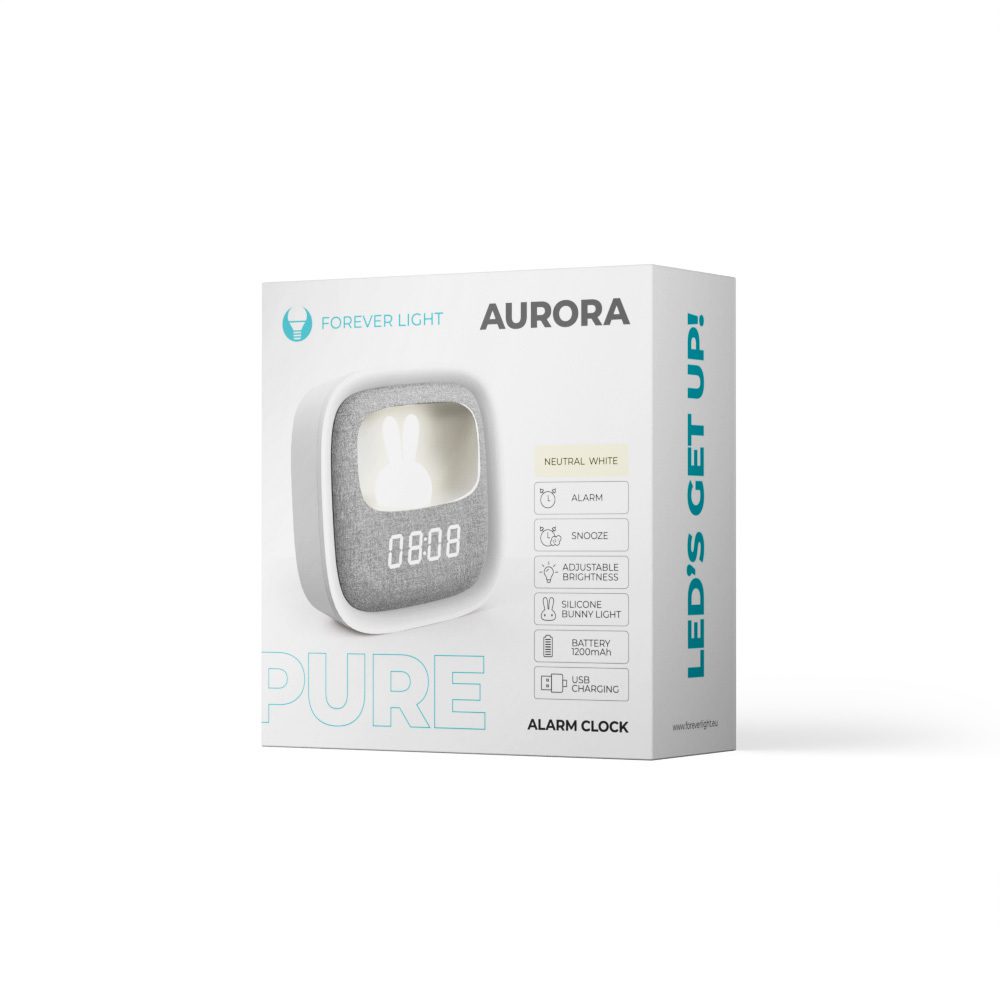 419640_oryg Alarm clock with LED Bunny night light PURE FNL-06 AURORA white square Forever Light