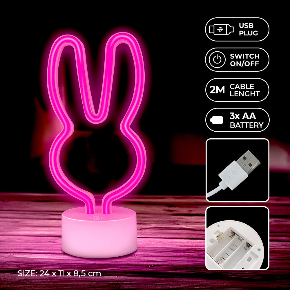 419654_oryg Neon LED on stand RABBIT pink USB-C FSC-10 Forever Light