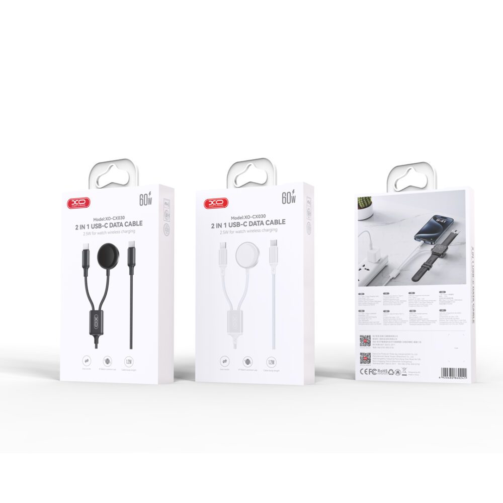 420051_oryg XO wireless inductive charger CX030 black for Apple Watch with cable USB-C -USB-C