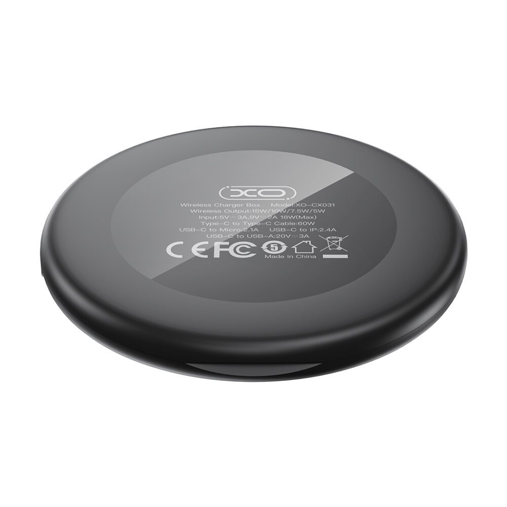 XO wireless inductive charger CX031 black 15W with cable USB-C - USB-C and adapter set