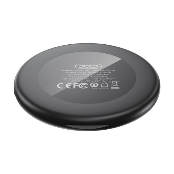 XO wireless inductive charger CX031 black 15W with cable USB-C - USB-C and adapter set