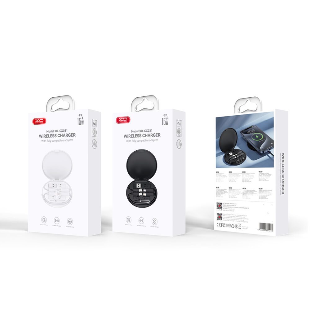 XO wireless inductive charger CX031 black 15W with cable USB-C - USB-C and adapter set