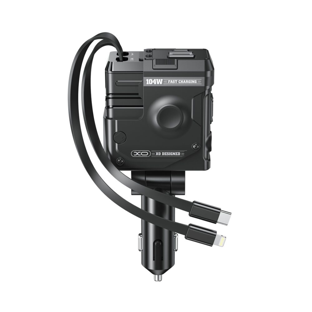 420060_oryg XO car charger CC66 104W 1x USB 1x USB-C black with cable USB-C and cable Lightning