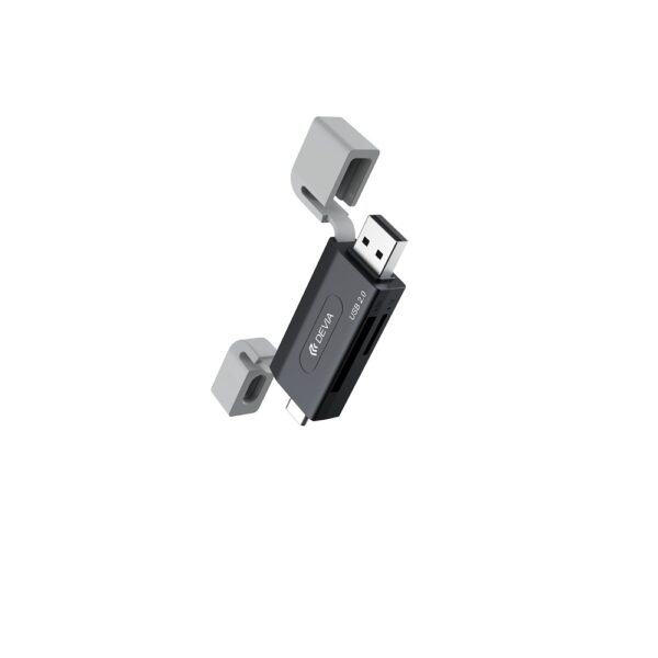 420121_oryg Devia card reader 2in1 EL239 USB/USB-C 2.0 black
