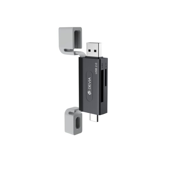 420122_oryg Devia card reader 2in1 EL239 USB/USB-C 2.0 black