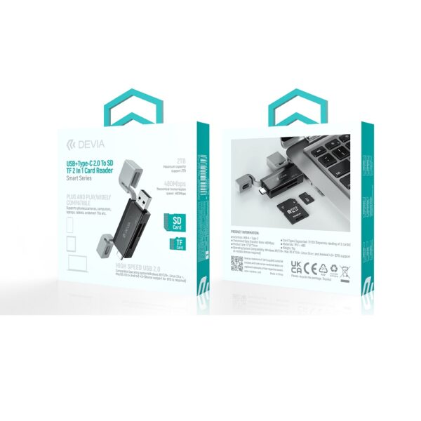 420127_oryg Devia card reader 2in1 EL239 USB/USB-C 2.0 black