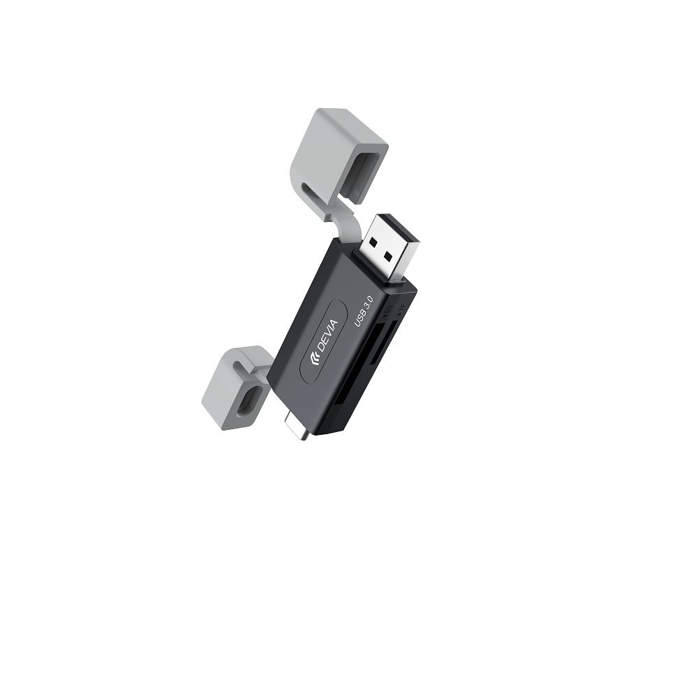 420136_oryg Devia card reader 2in1 EL240 USB/USB-C 3.0 black