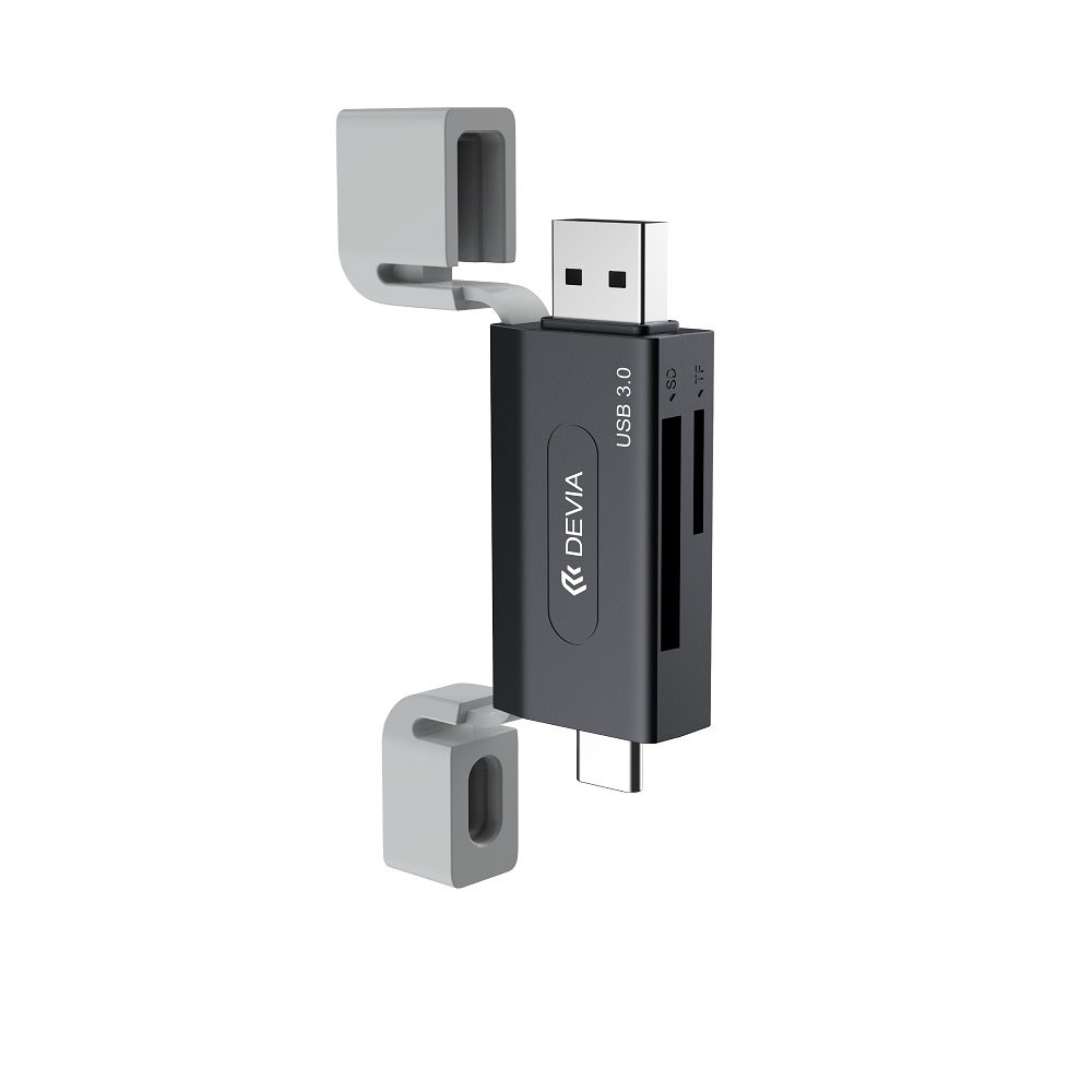 420137_oryg Devia card reader 2in1 EL240 USB/USB-C 3.0 black