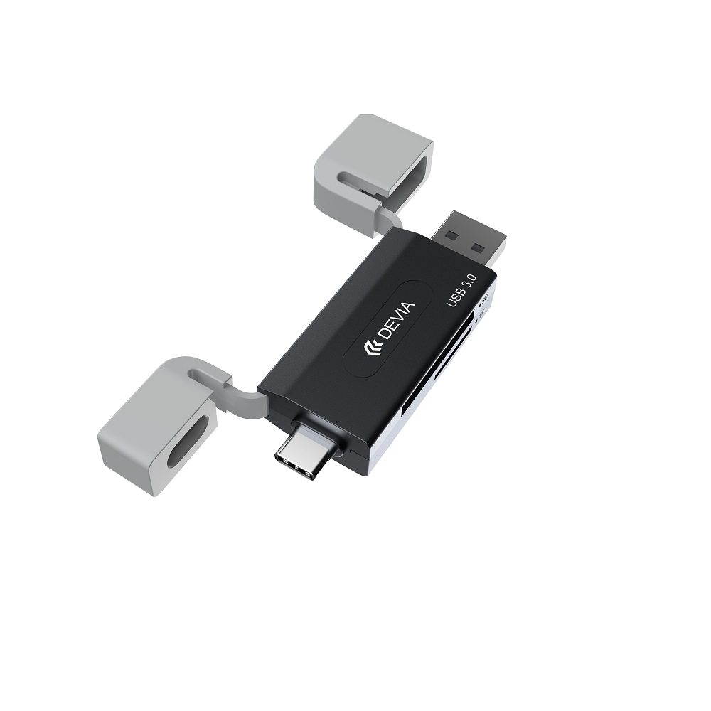 420142_oryg Devia card reader 2in1 EL240 USB/USB-C 3.0 black