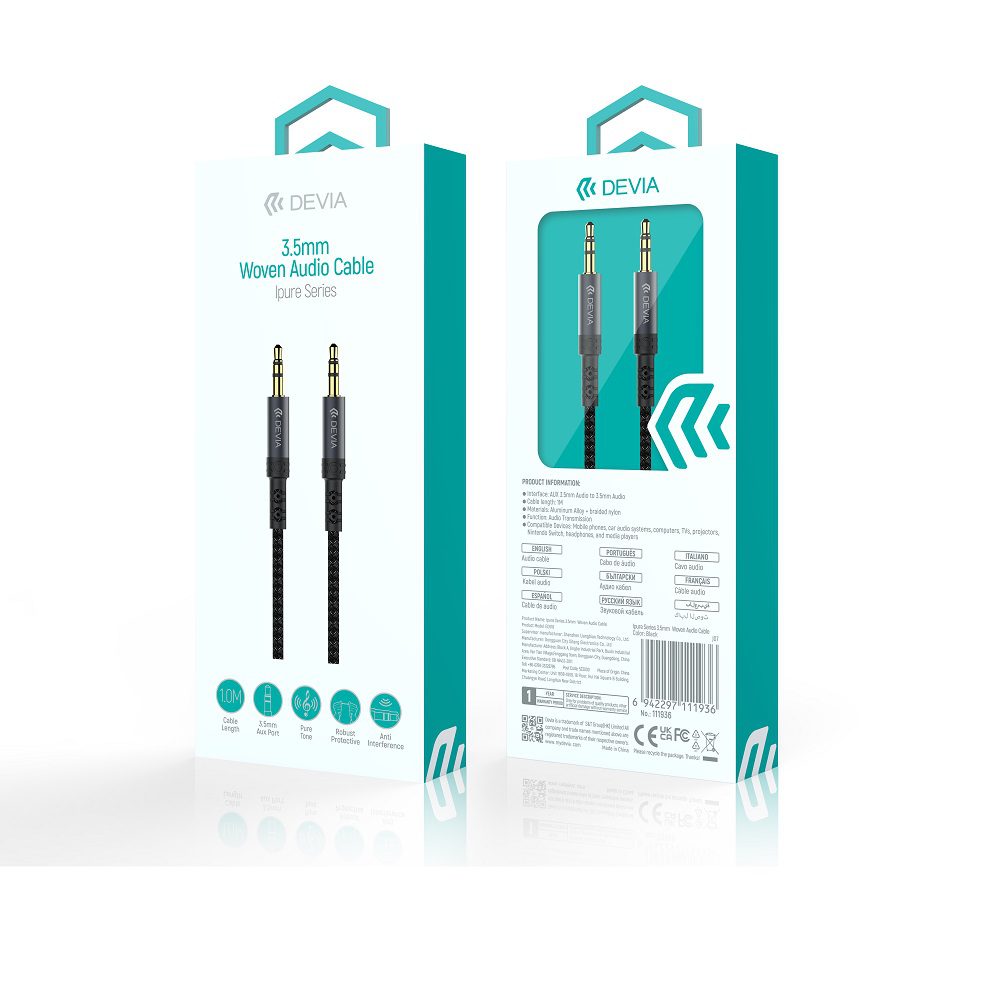 Devia cable audio Ipure EC618 jack 3,5 mm - jack 3,5 mm 1,0 m black