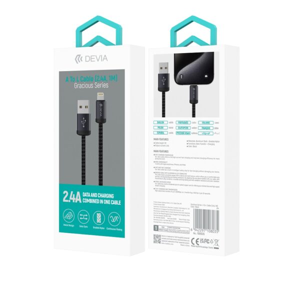 Devia cable Gracious EC650 USB - USB-C 1,0 m 2,4A black