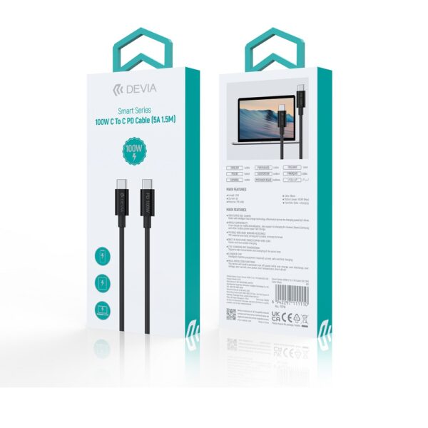 Devia cable Smart EC317 PD USB-C - USB-C 1,5 m 100W 5A black